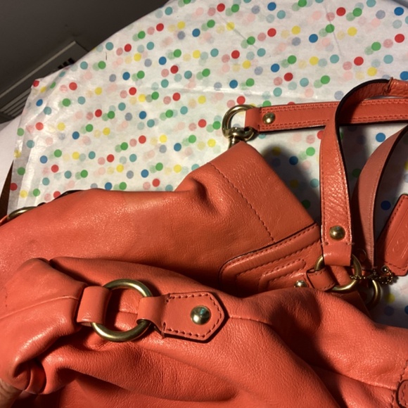 Coach zebra print shoulder - Gem Coach peachy orange leather convertible bag purse shoulder hanging tag 2013